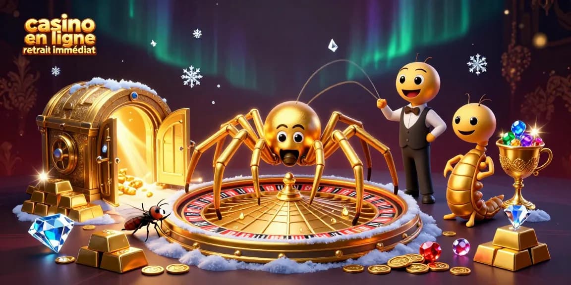 Placer vos paris au casino en ligne retrait immédiat avec une araignée colorée et des trésors brillants.