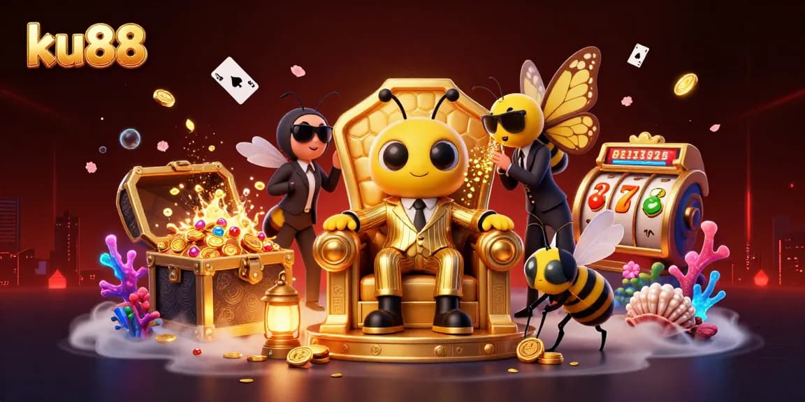 ku88 illuminates the casino scene with a bumblebee mob boss surrounded by riches and excitement.