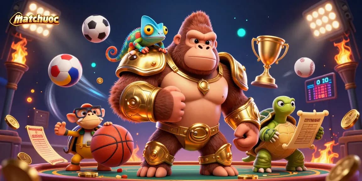 Experience thrilling sports action with matchuoc in a vibrant casino illustration featuring dynamic game elements.