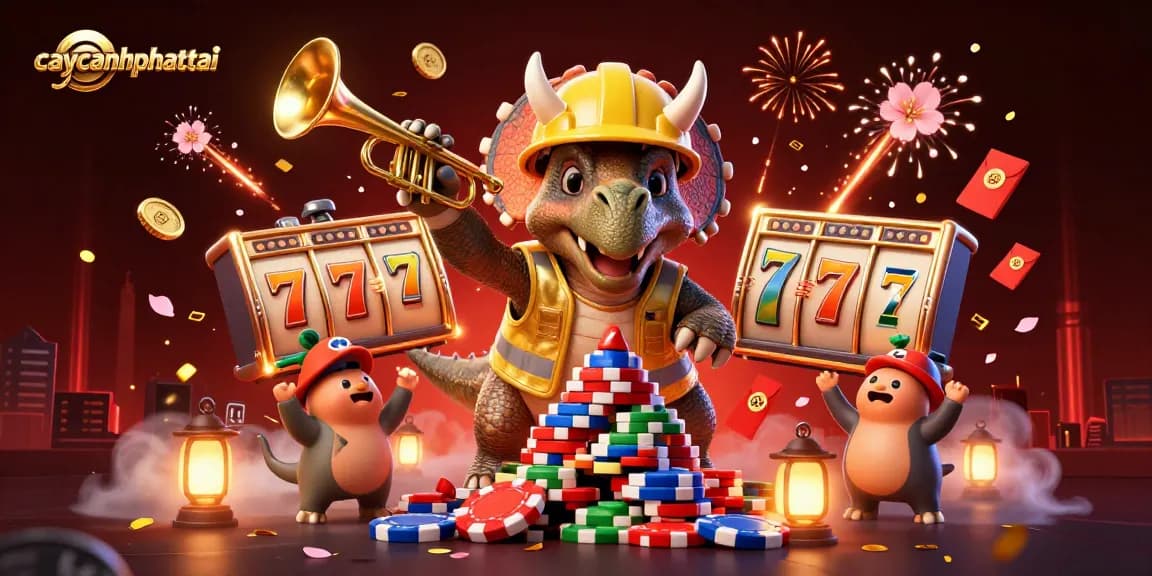 Experience the excitement of caycanhphattai with joyful characters celebrating a jackpot win amidst vibrant visual elements.