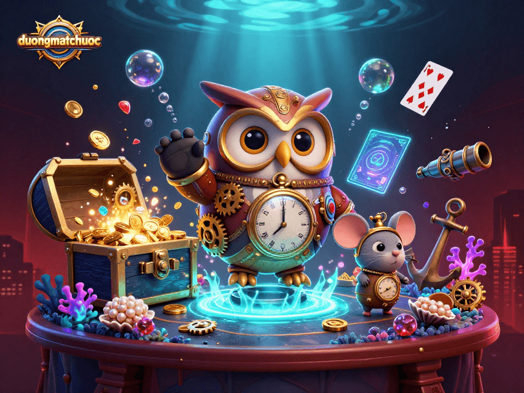 Experience duongmatchuoc's vibrant steampunk casino world with charming characters and dynamic game elements.