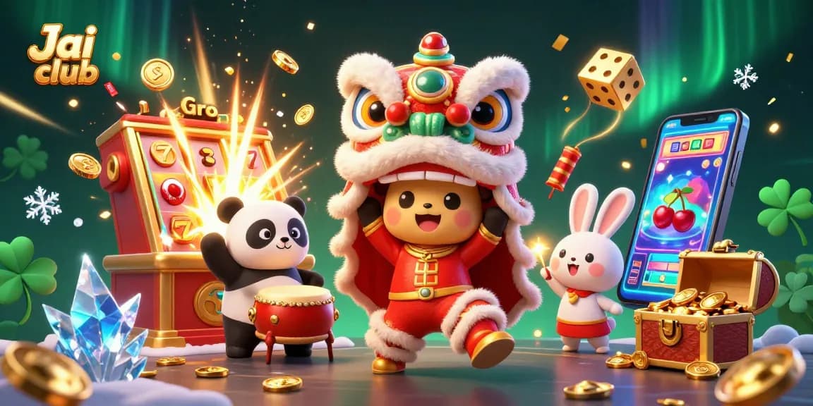Join the excitement at Jai club with a lively 3D lion dance amidst dazzling casino elements!