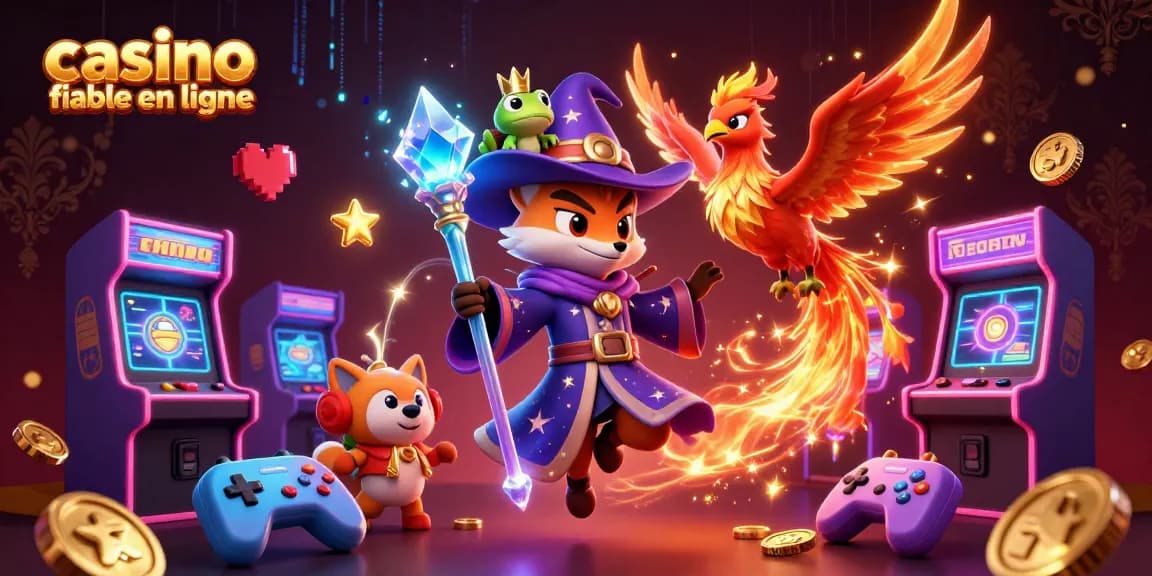 Explorez le monde du casino fiable en ligne avec un magicien, un phœnix et des machines de jeu colorées.