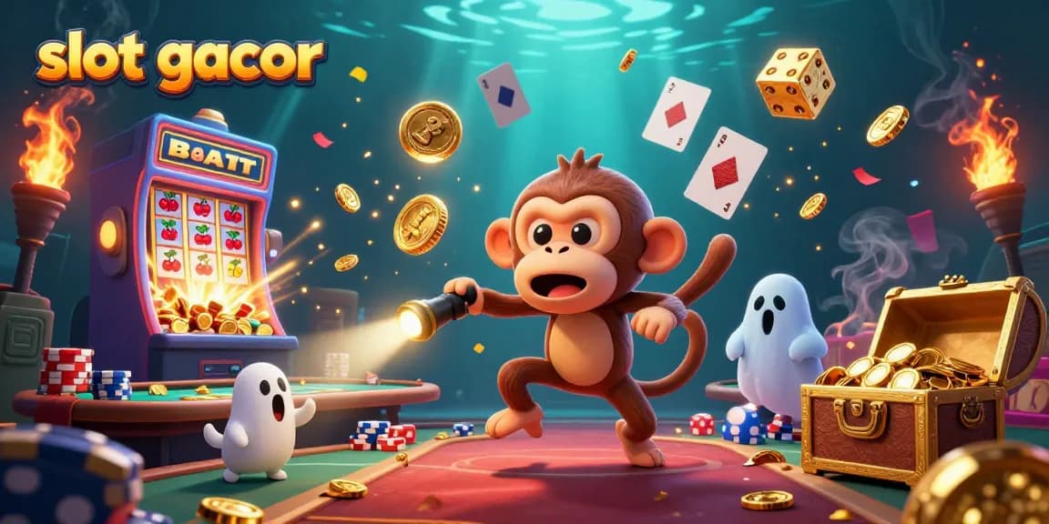 Experience the thrill of slot gacor with a dynamic casino scene featuring playful characters.