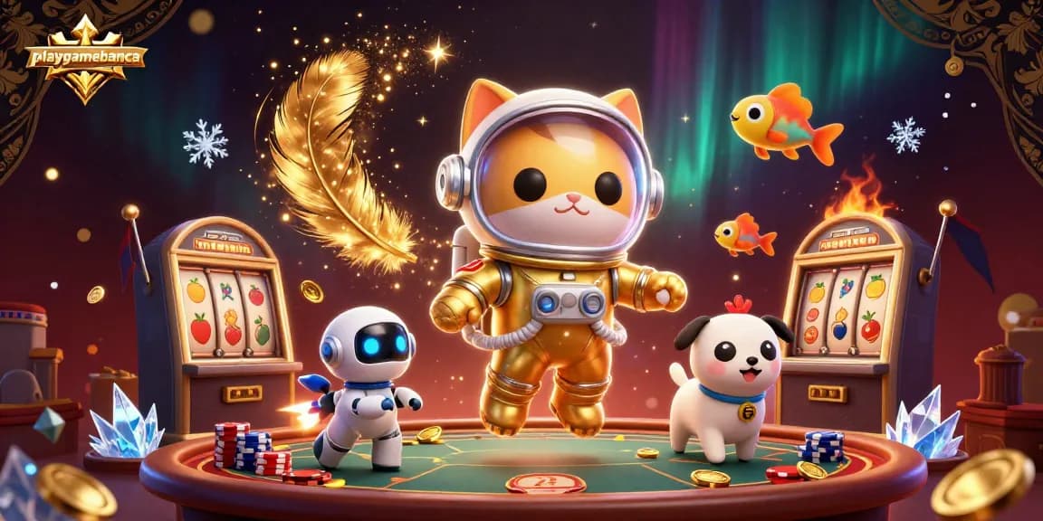 Playgamebanca offers an exciting gaming experience with vibrant casino elements and animated characters.
