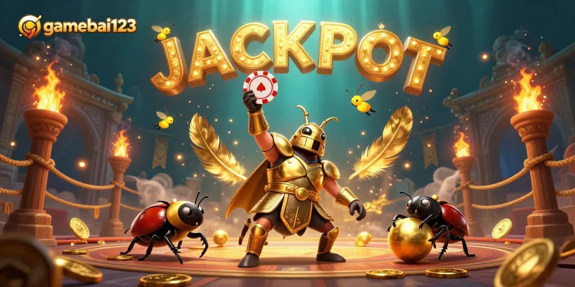 Engage in thrilling gameplay at gamebai123 with dynamic 3D casino animation of beetles winning in a vibrant arena.