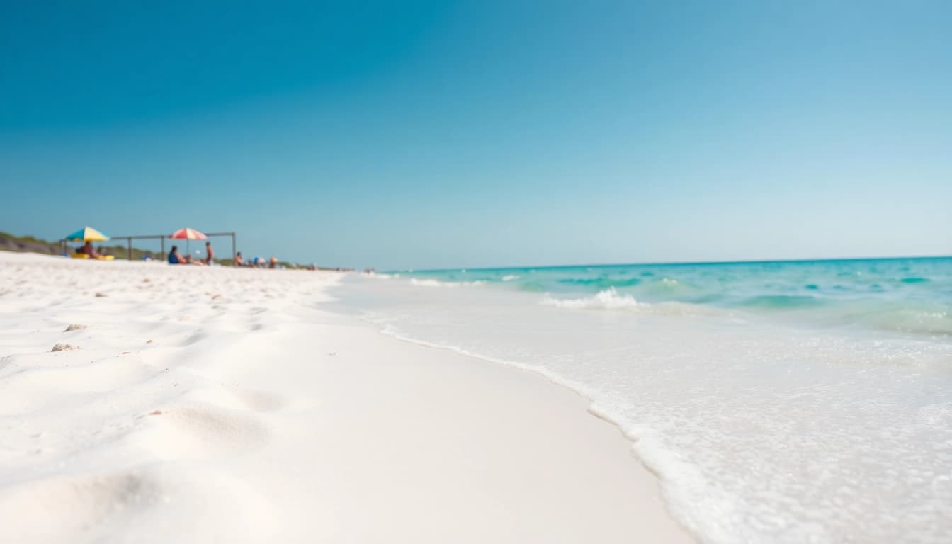 Relax by the stunning beach in Pensacola FL with white sands and clear skies.