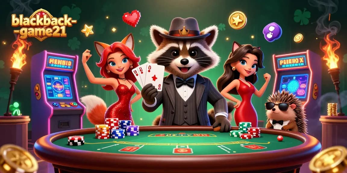 Engage in an exciting game with blackjack-game21 featuring charming characters and vibrant casino elements.