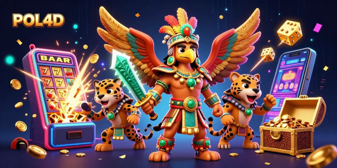 POL4D menghadirkan ilustrasi 3D memikat dari pahlawan Aztec dan elemen permainan kasino yang menarik.