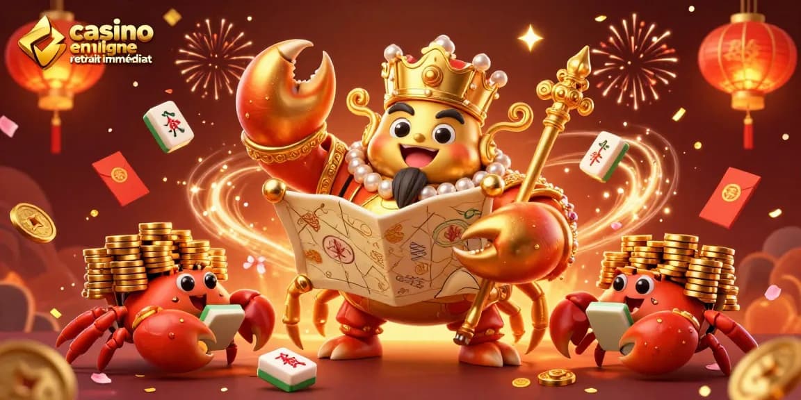 Retrouvez le casino en ligne retrait immédiat avec le crabe en or et des éléments festifs.