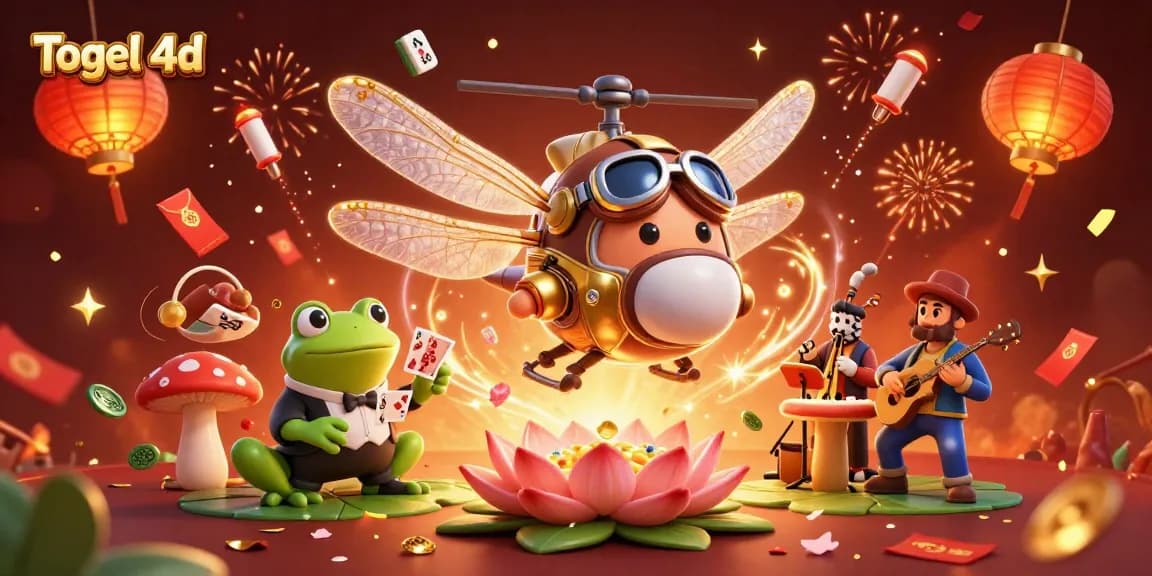 Engage in Togel 4d with a vibrant scene of characters amid lively gambling elements.