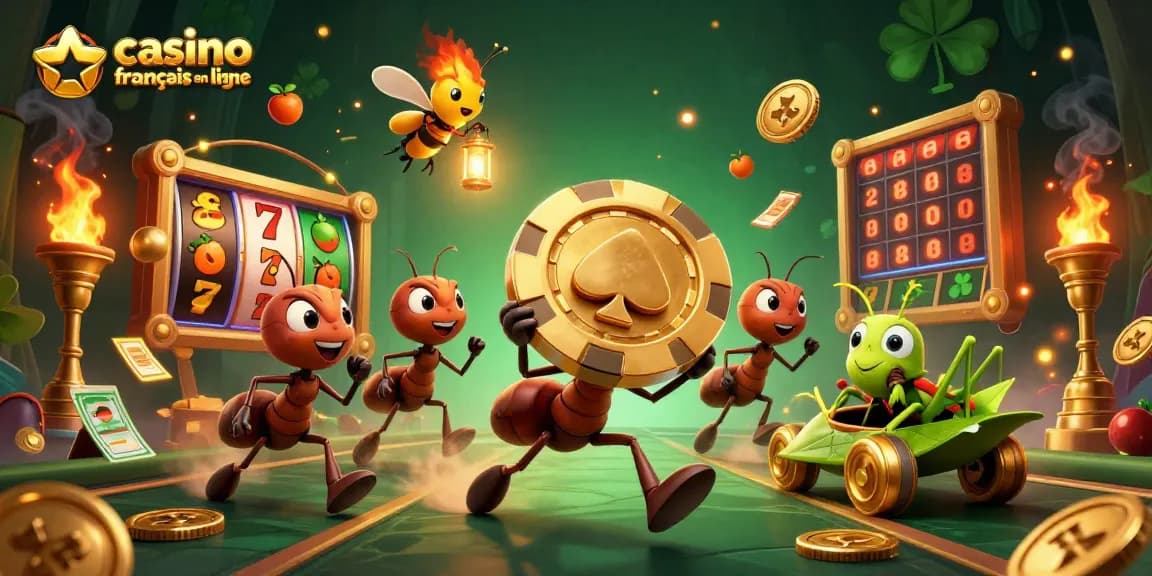 Survolez le tunnel avec une équipe de fourmis menant un coup dans un casino français en ligne.