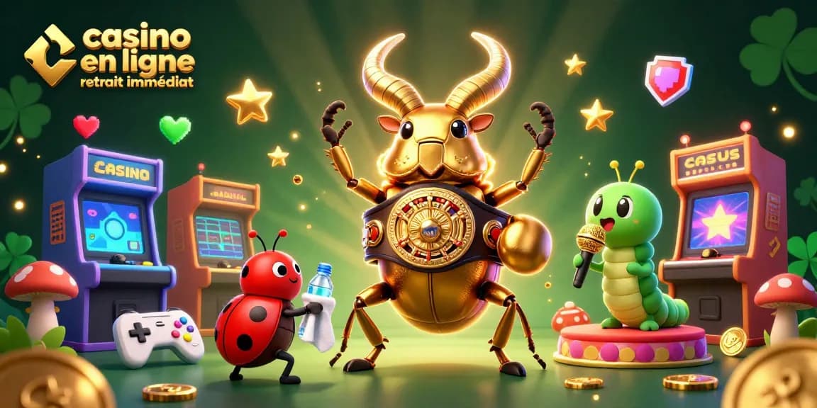 Capturez l'excitation avec casino en ligne retrait immédiat, avec un scarabée en or et d'autres personnages de jeu.