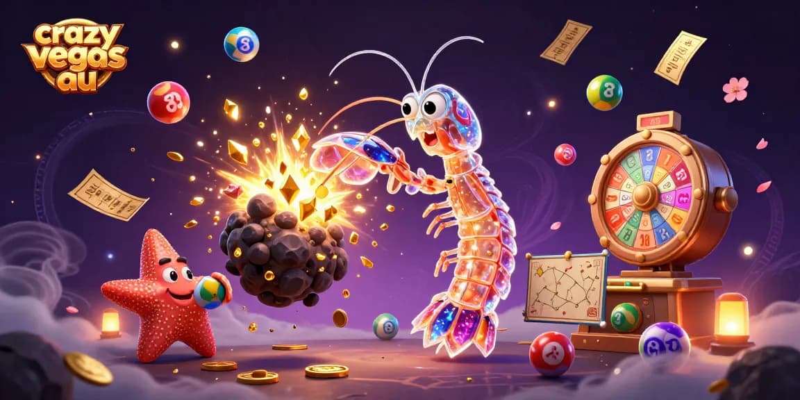 Experience the thrill of crazy vegas au with a vibrant scene featuring a mantis shrimp and starfish amidst exciting casino elements.