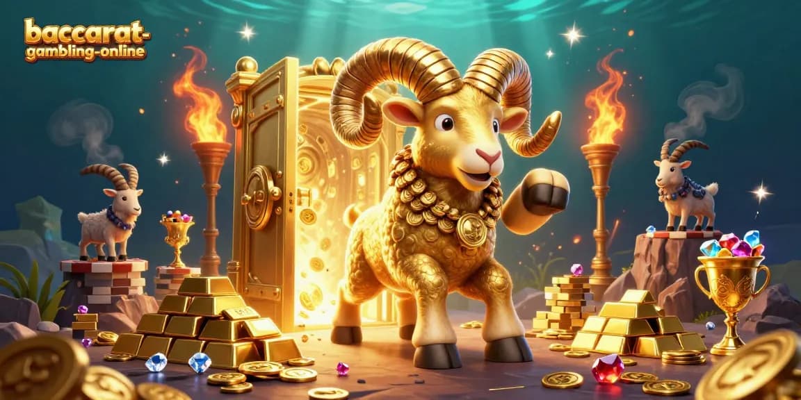 Baccarat-gambling-online offers exhilarating gameplay with a golden ram charging through a treasure vault.