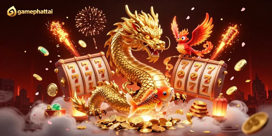 Engage in the thrilling gamephattai experience with dynamic visuals, featuring a golden dragon and lucky symbols.