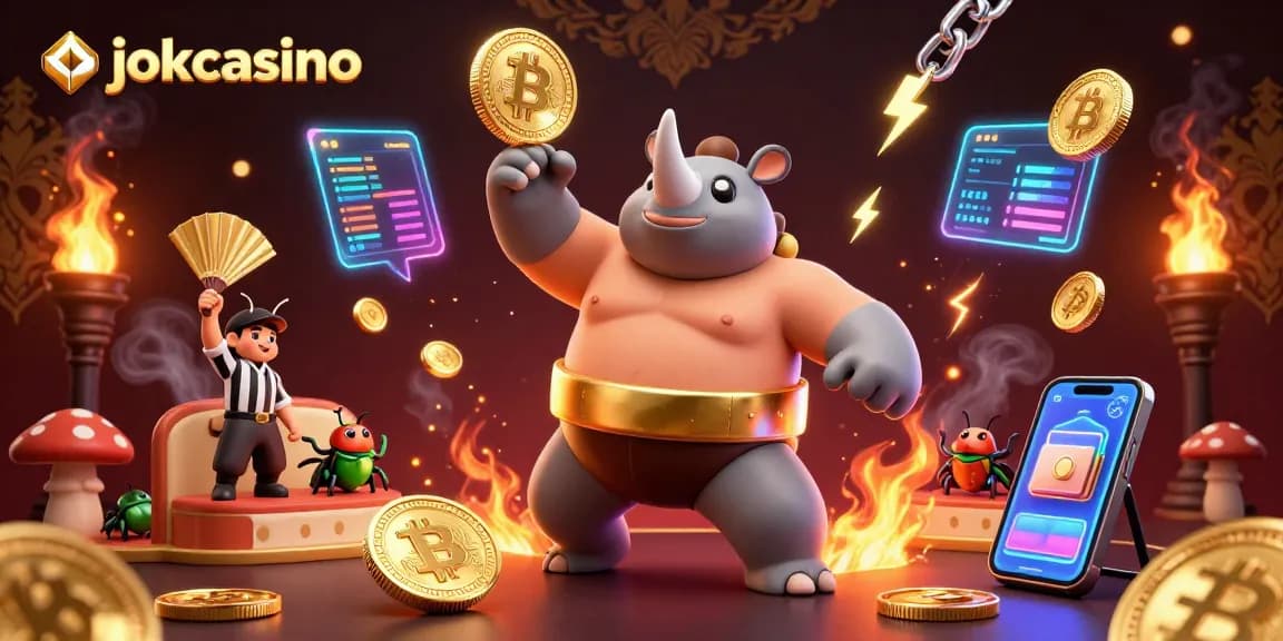 Join the fun at jokacasino as a rhinoceros beetle sumo champion stomps for golden crypto rewards!