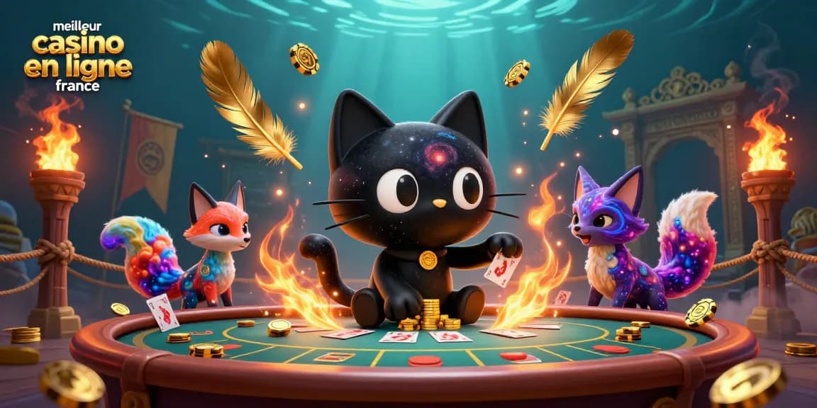 Aperçu du meilleur casino en ligne France avec un chat noir de trou noir et un renard nébuleux