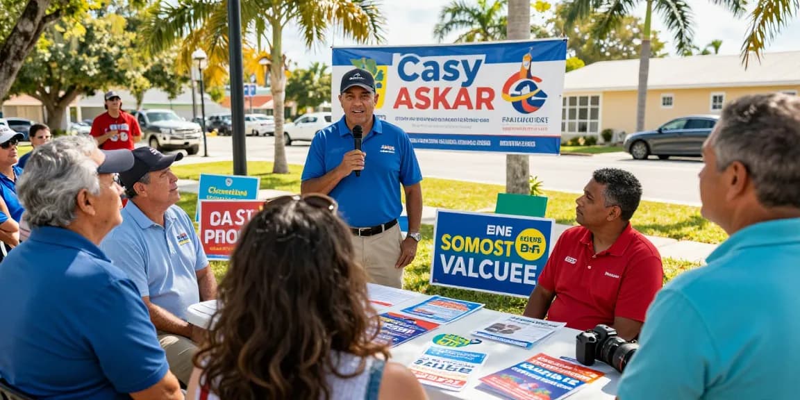 Voters engaging with Casey Askar in a Florida community setting, showcasing authentic connections.
