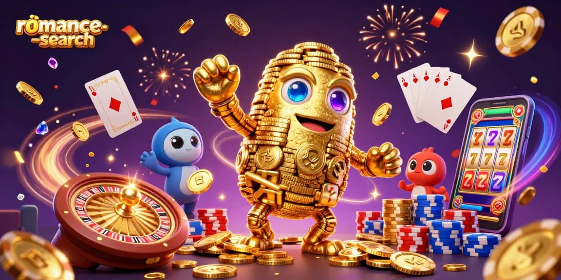 Engage in thrilling gaming action with romance-search as the golden golem and vibrant casino elements explode in excitement.