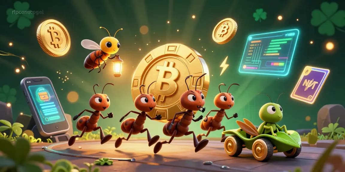 Experience the thrilling rtpcongtogel heist with ants carrying a giant poker chip in a vibrant, detailed scene.