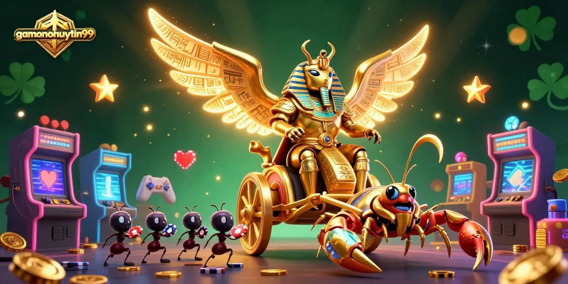 Engage in excitement with gamenohuuytin99's vibrant casino adventure featuring a golden scarab beetle.