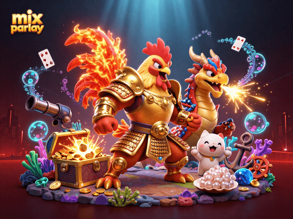 Engage in mix parlay betting strategies with powerful warriors and vibrant casino elements.