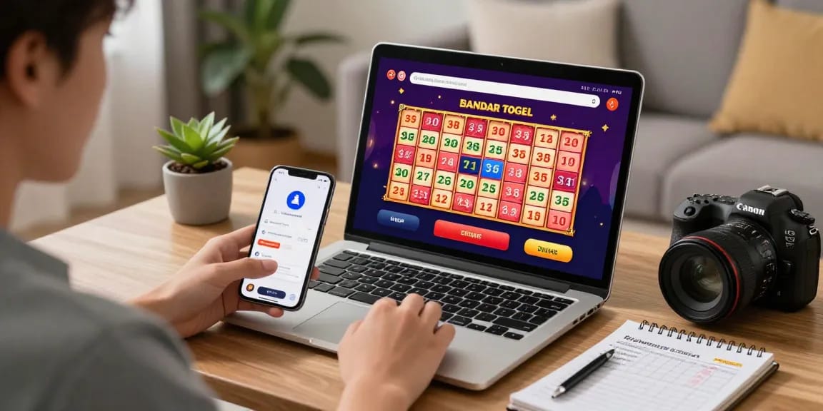 Engaging with Bandar Togel online lottery platform at home.