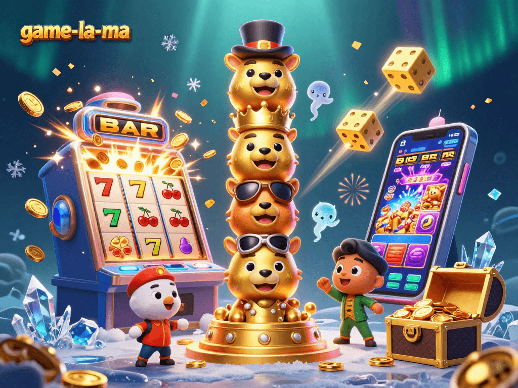 Spin winners with game-la-ma, featuring a captivating totem and exploding slots scene.