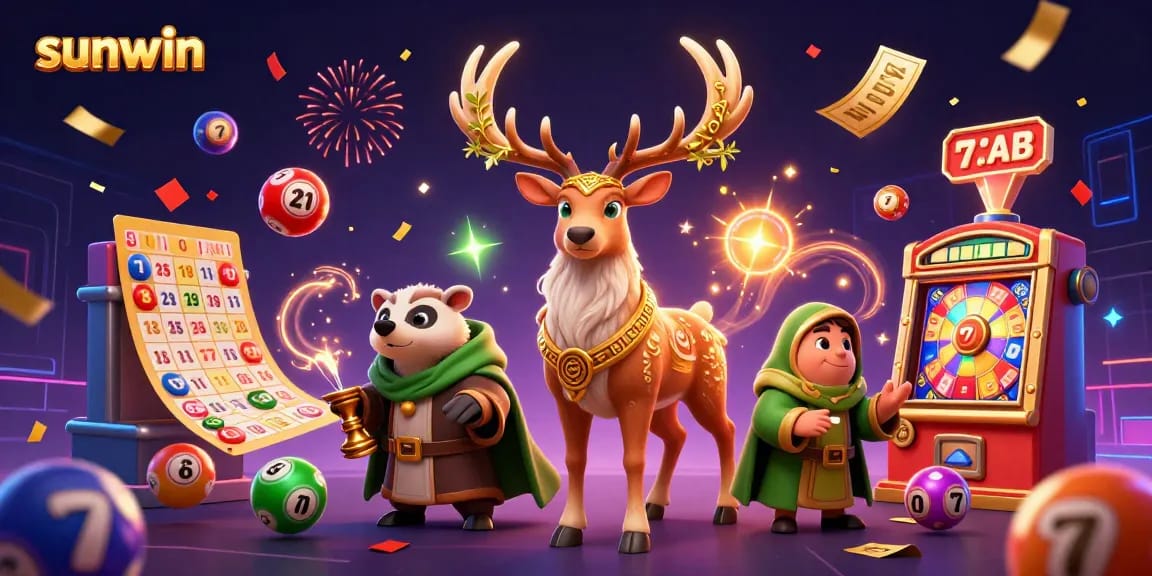Experience thrilling moments with sunwin's vibrant casino gaming scene featuring lottery balls and celebratory elements.
