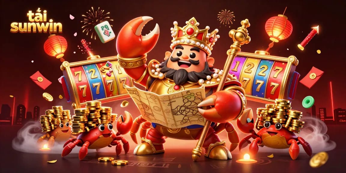 Experience the excitement of tải sunwin with the golden crab emperor and slots in rich 3D illustration.