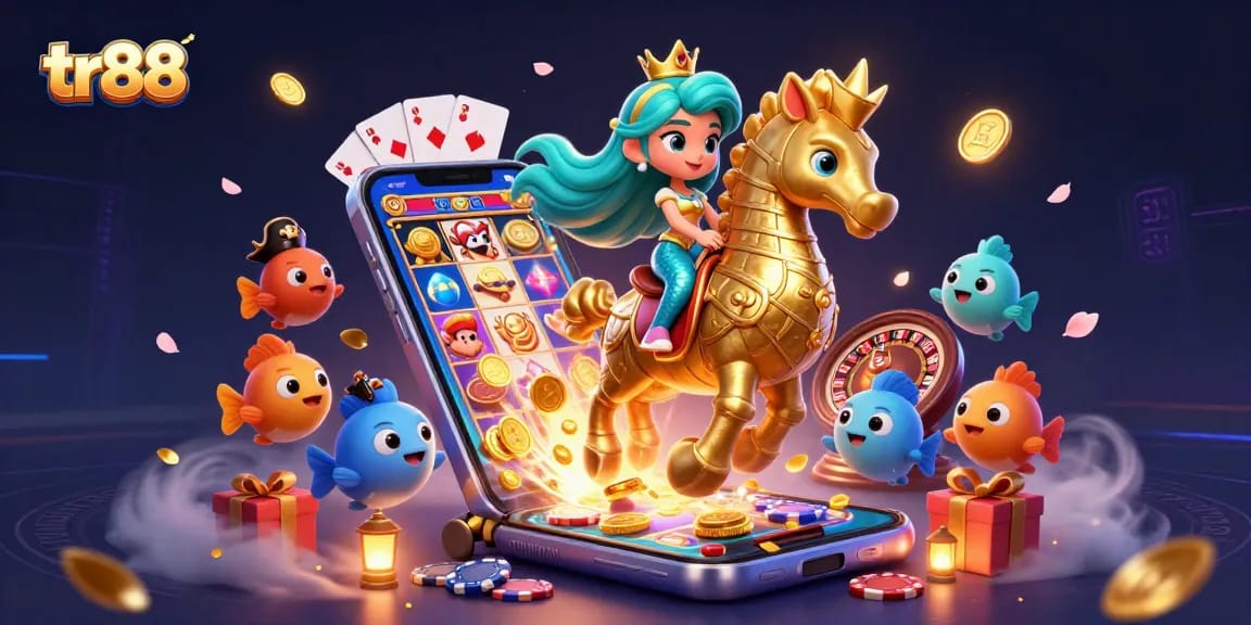 Win big with tr88 slot games featuring a colorful mermaid princess, seahorse, and exciting casino elements.