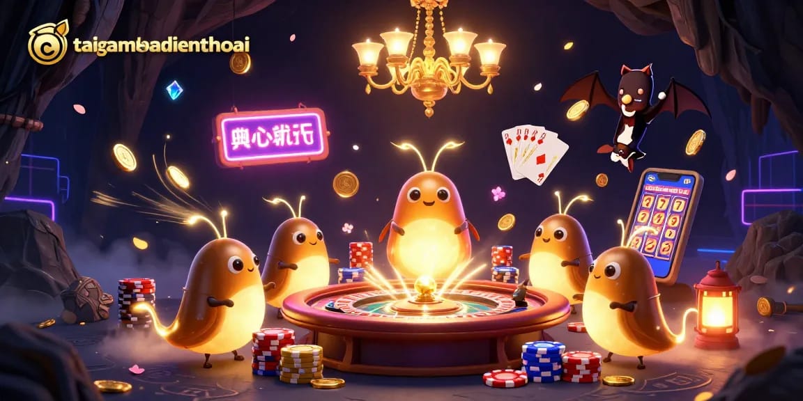 Experience excitement at taigamebaidienthoai with glowworms lighting up a stunning casino scene.