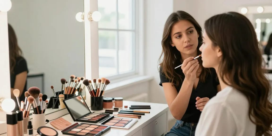 Trucco personalizzato: consulente di bellezza che guida una cliente nella scelta di prodotti e tecniche.