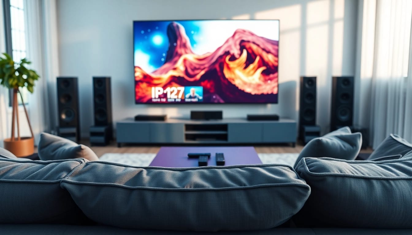 Engage with free trial iptv streaming content in a modern, high-tech living room.