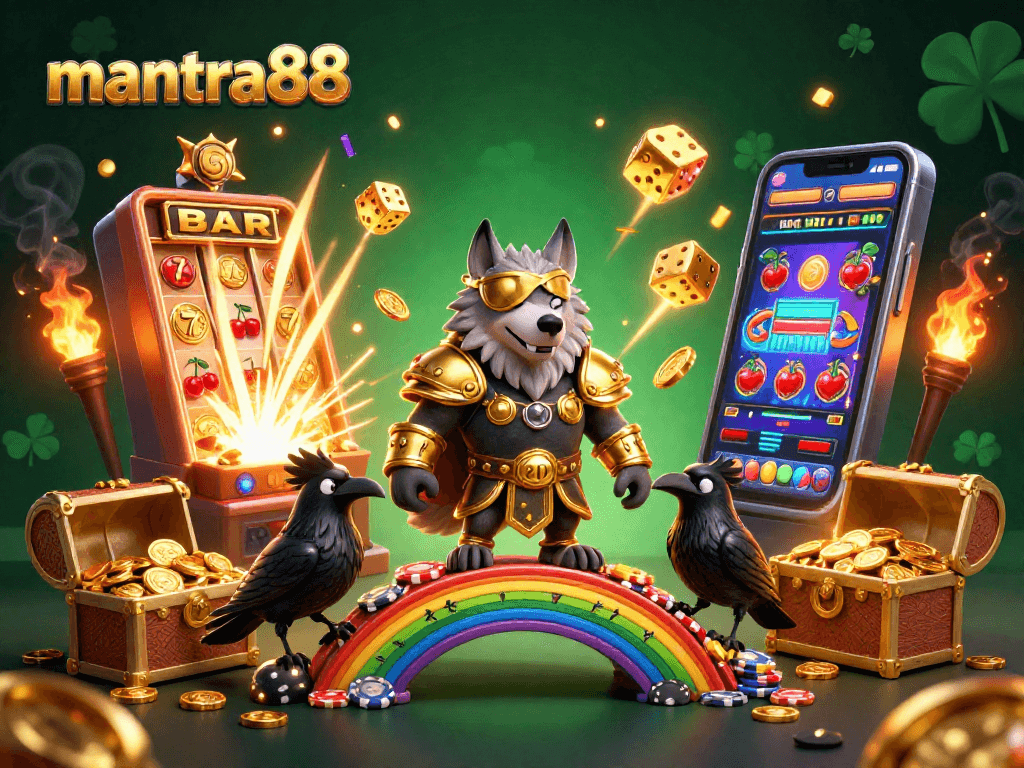 Experience excitement with mantra88's 3D slot games, showcasing vibrant characters and jackpots.