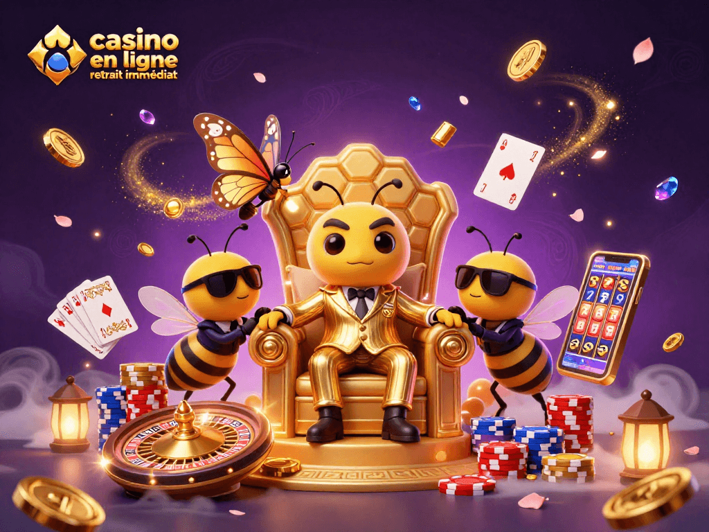 Profitez de l'excitation du casino en ligne retrait immédiat avec une scène animée de jeux et de gains.