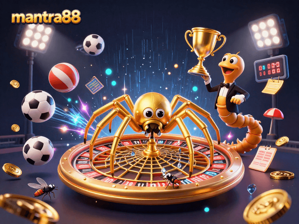 Engage in exciting betting on mantra88 with a vibrant 3D casino scene depicting thrilling gaming elements.