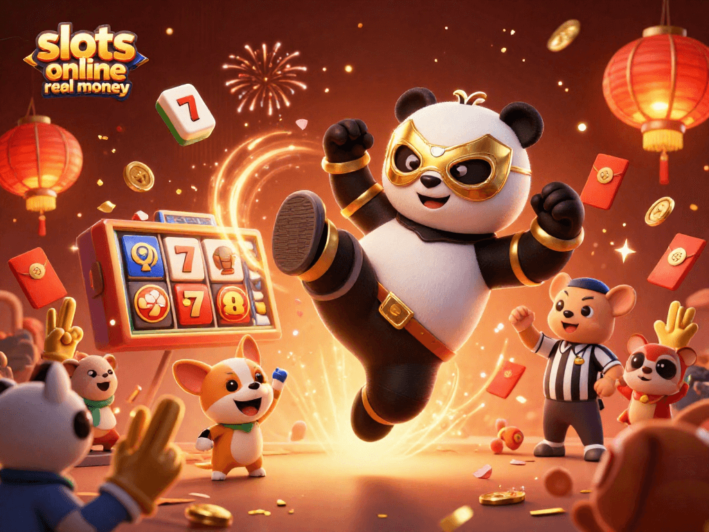 Play exciting slots online real money with 3D animated characters celebrating a jackpot win.