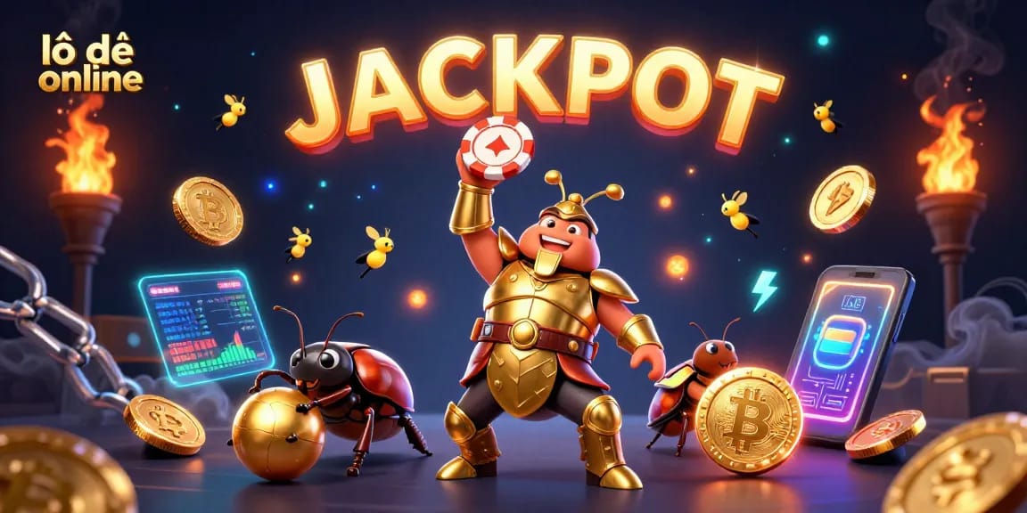 Experience the thrill of lô đề online with our animated jackpot scene and vibrant casino elements.