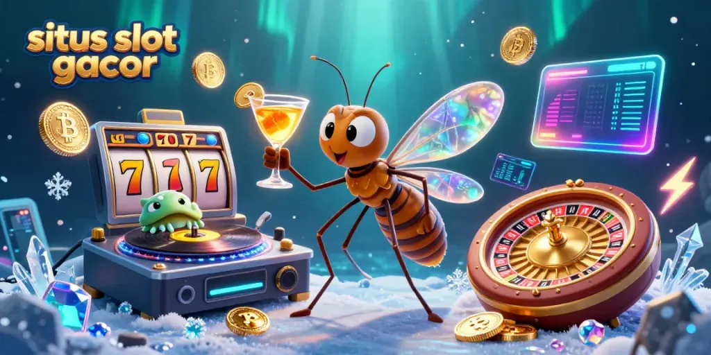 Gamer menang di situs slot gacor dengan simbol buah dan jackpot menyala.
