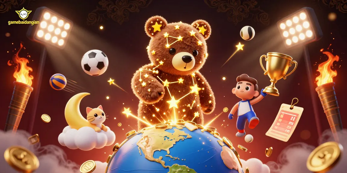 Experience gamebaidangian's thrill as the constellation bear and companions dive into a cosmic coin hunt.
