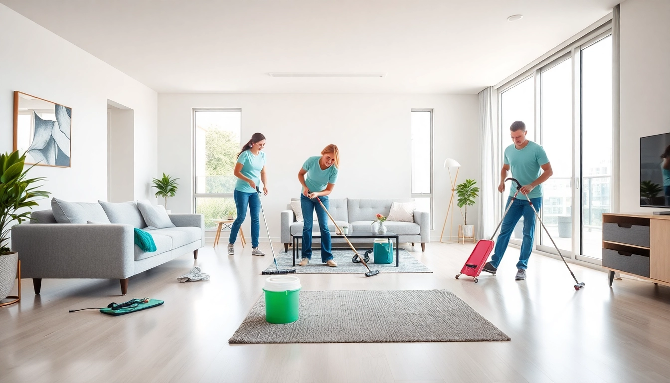 Expert bond cleaning Brisbane team thoroughly cleaning a bright and modern apartment.