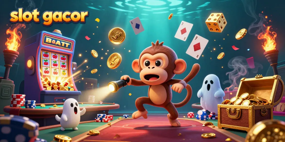 Experience the thrill of slot gacor with a dynamic casino scene featuring playful characters.