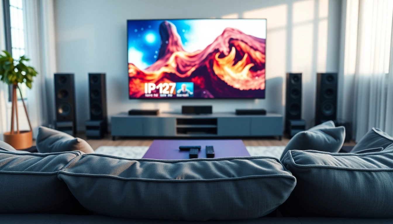 Engage with free trial iptv streaming content in a modern, high-tech living room.
