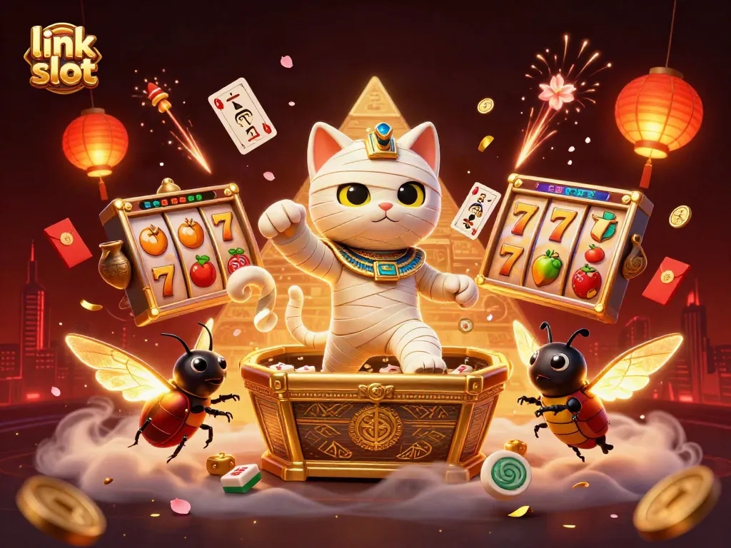 Menghasilkan kesenangan bermain di link slot dengan mumi kucing 3D di kasino kuno.