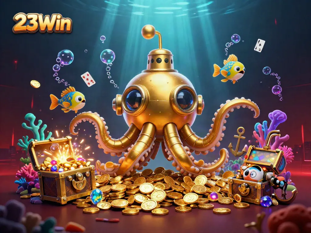 Experience thrilling wins at 23Win with a vibrant underwater casino theme illustration.