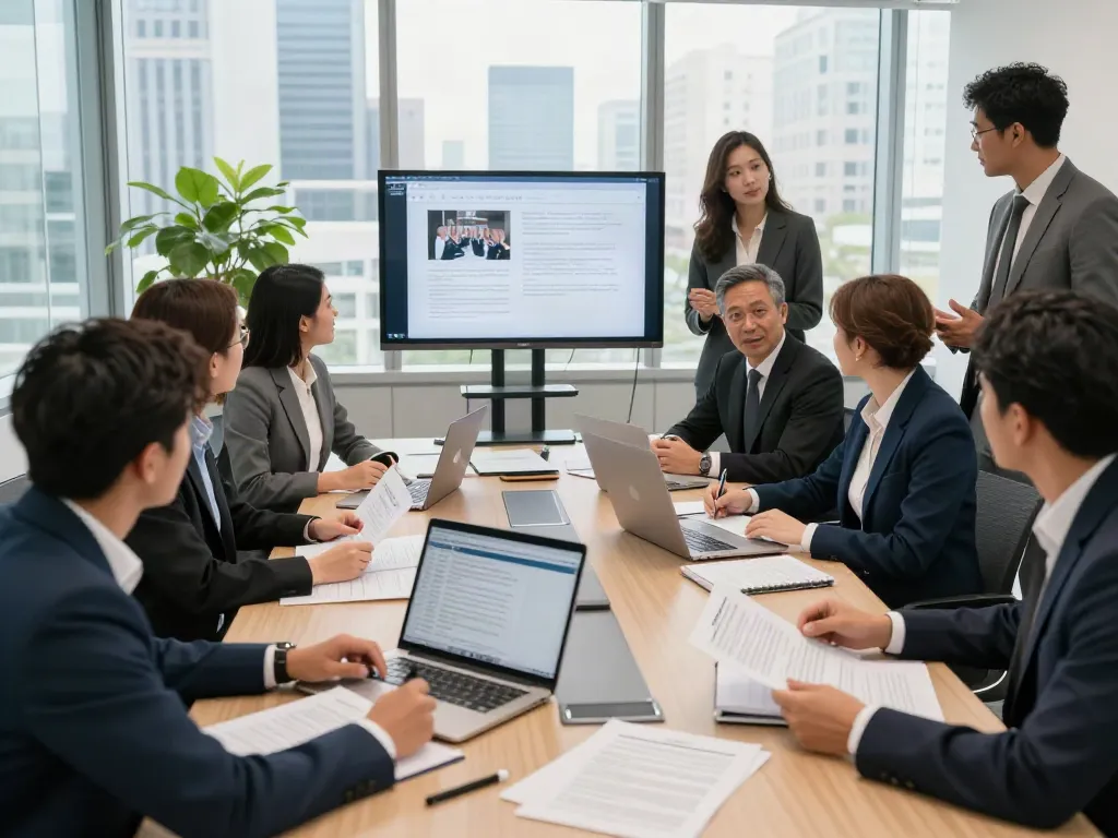 Collaborative meeting with Lead Roedl's legal team discussing business strategies in a modern office.