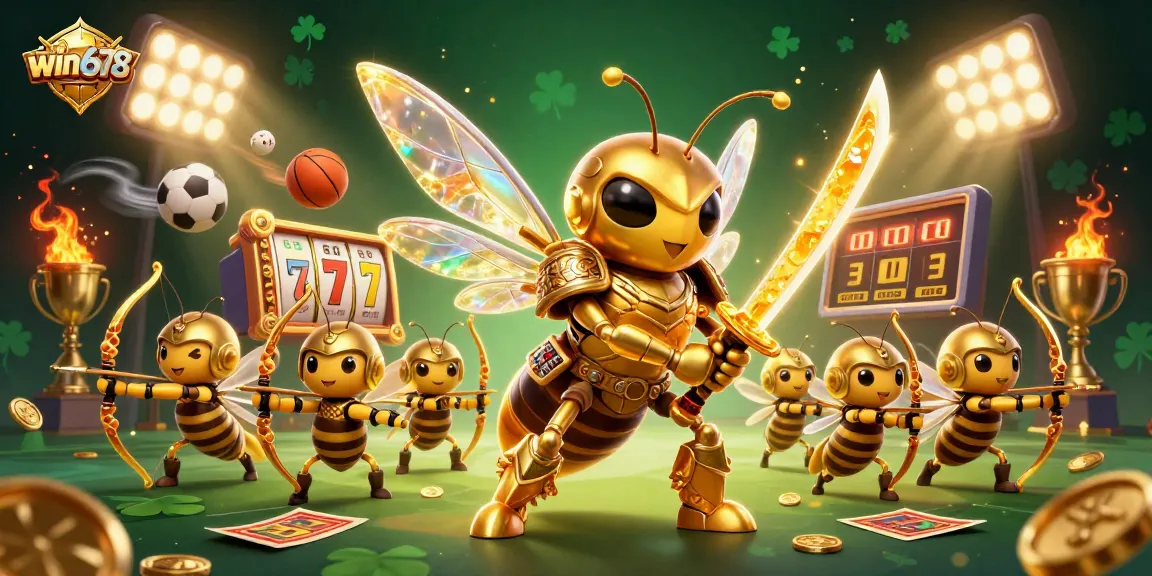 Win678 offers thrilling slot reels and a giant hornet in dynamic gambling action.