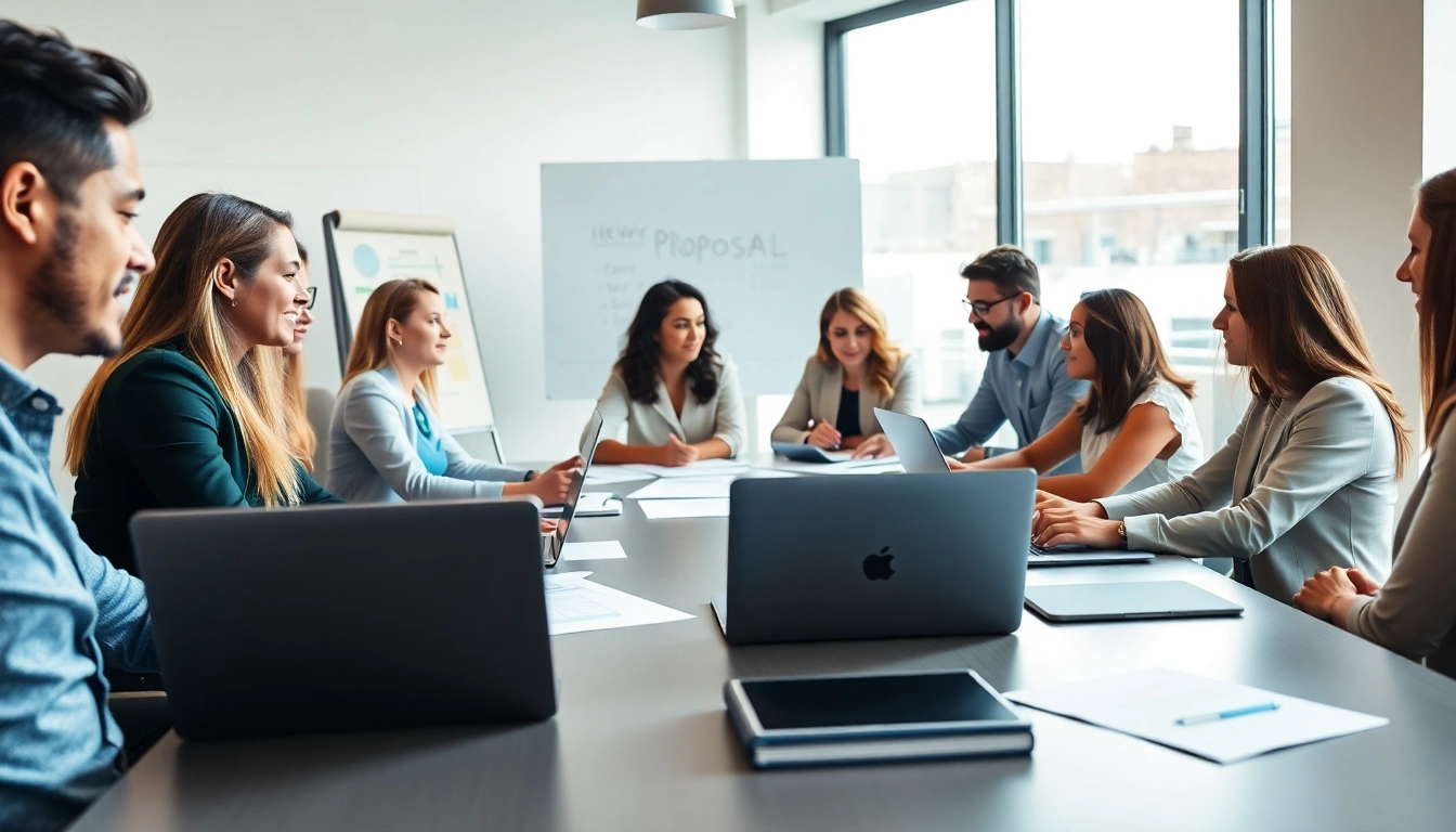 Enhancing Proposal Writing and Management with teamwork at a modern office.